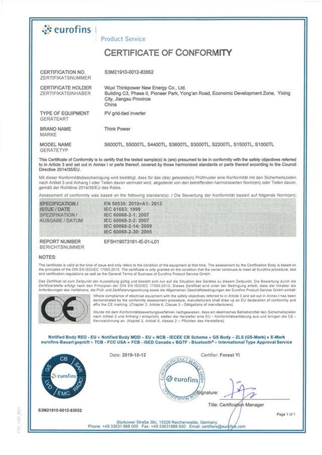 On Grid Single Phase IEC Certificate