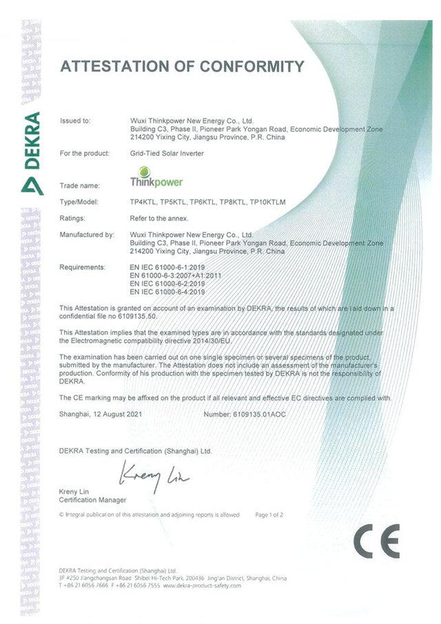 On Grid Three Phases CE Certificate